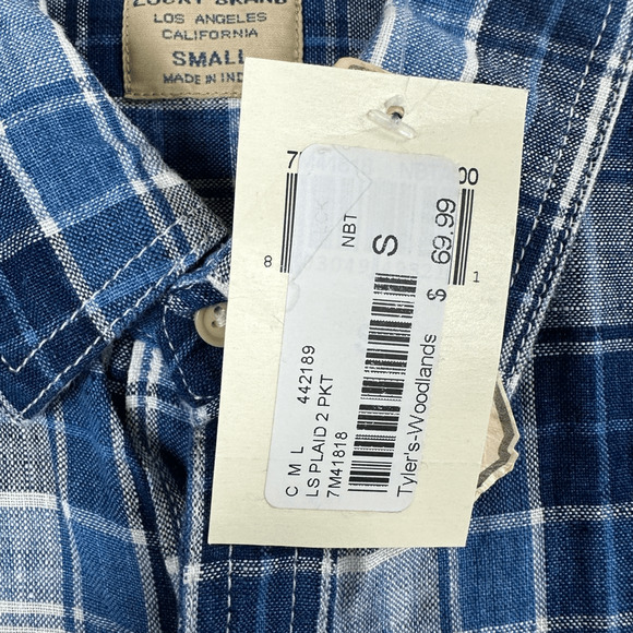 Lucky Brand Linen Shirt Button Front Long Sleeve Plaid Mens Small California Fit - Picture 9 of 11